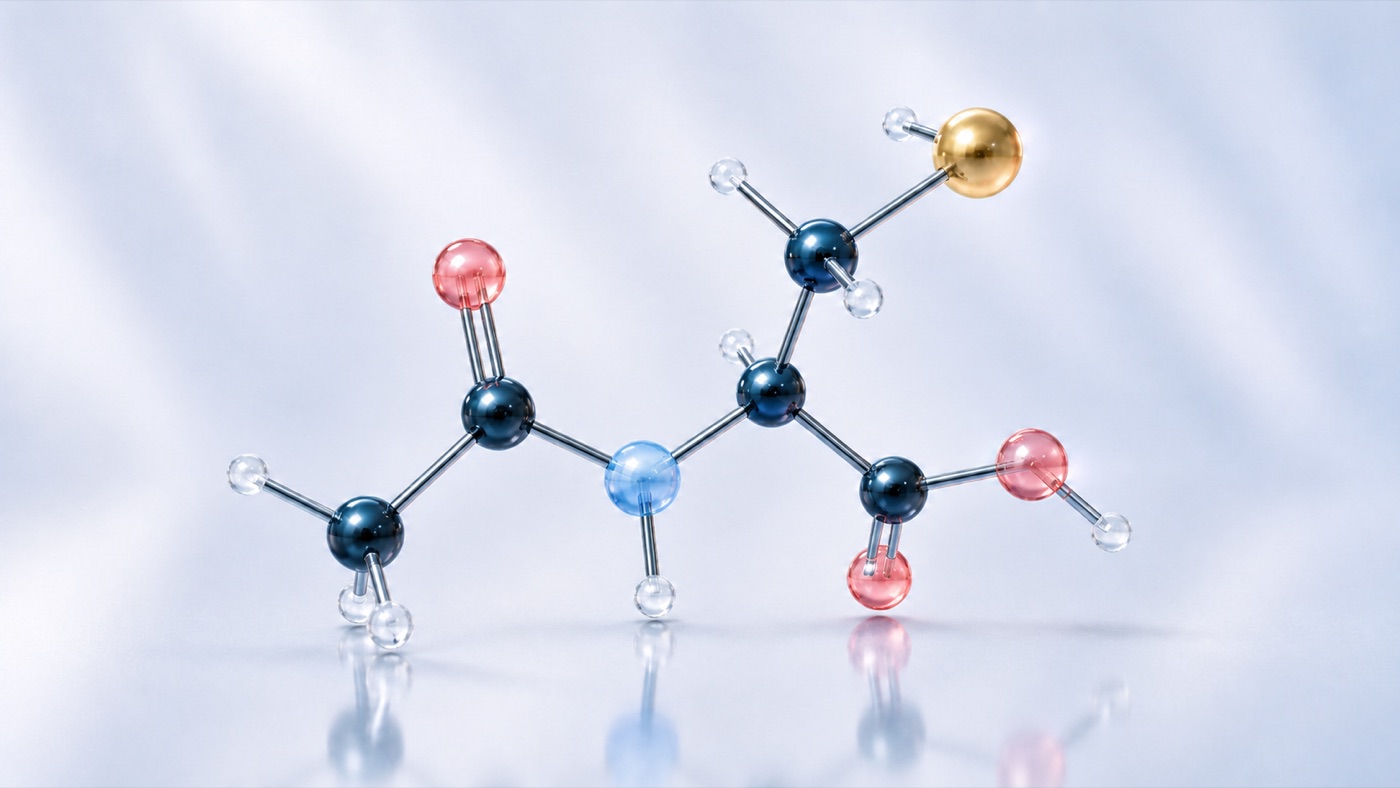3D model of the N-acetylcysteine molecule